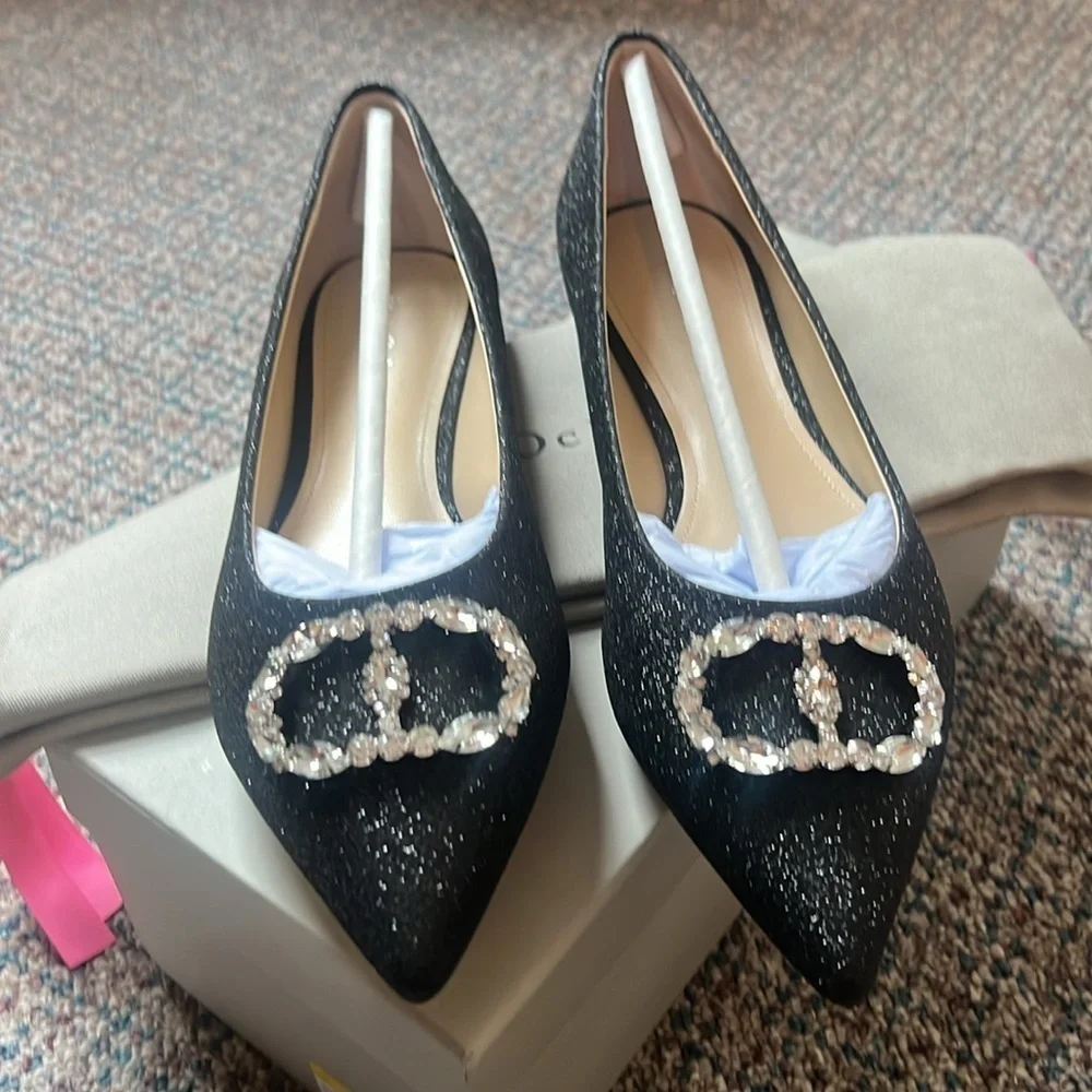 Dee Ocleppo Ballerina glitter-detail leather flats size 8.5 brand new condition